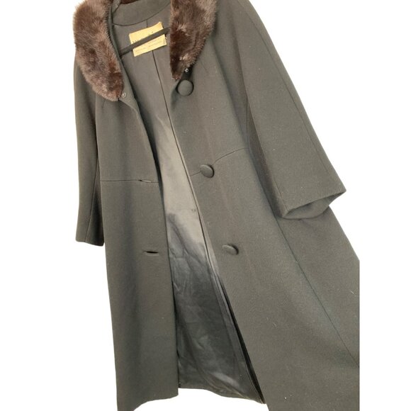 Vintage 50s Monarch for Martins Wool Blend Coat With Mink Fur Collar Black 7744 - Picture 7 of 9